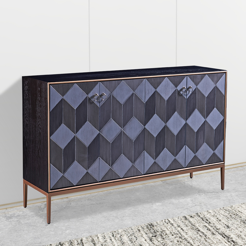 

Italian Gray Buffet Cubic Outlined Sideboard 4 Doors 4 Shelves