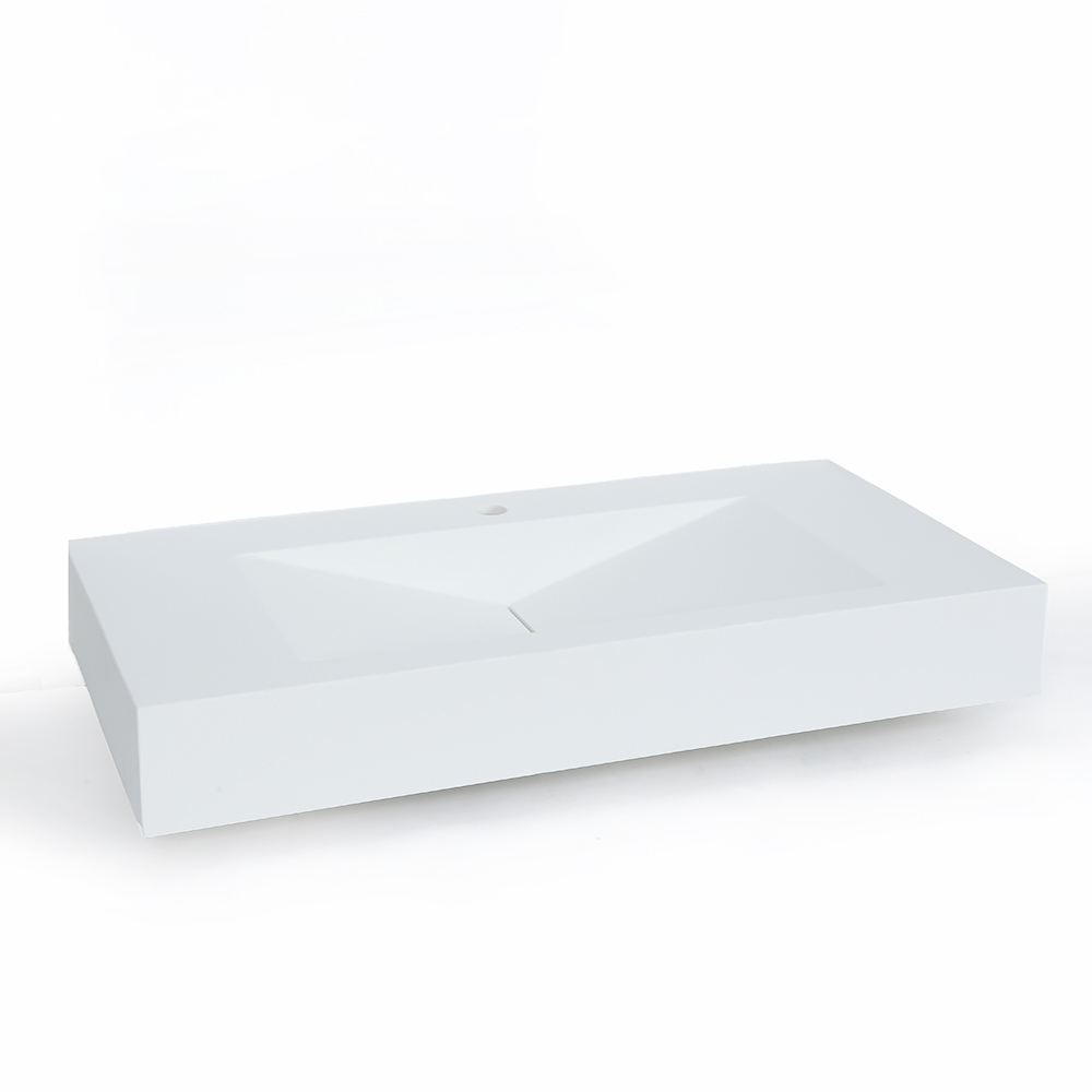 Matte White WallMount Floating Sink Solid Surface Stone Resin Bathroom