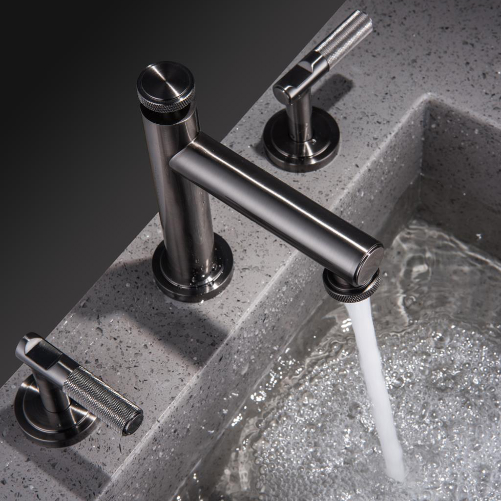 

Black Nickel Bathroom Widespread Sink Faucet Double Handle Solid Brass