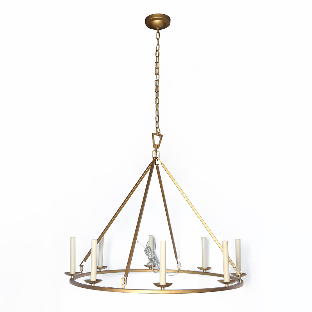 Rustic Wagon Wheel Chandelier 8-Light Candle Light in Antique Brass