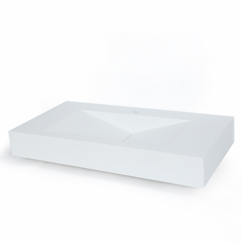 Matte White WallMount Floating Sink Solid Surface Stone Resin Bathroom