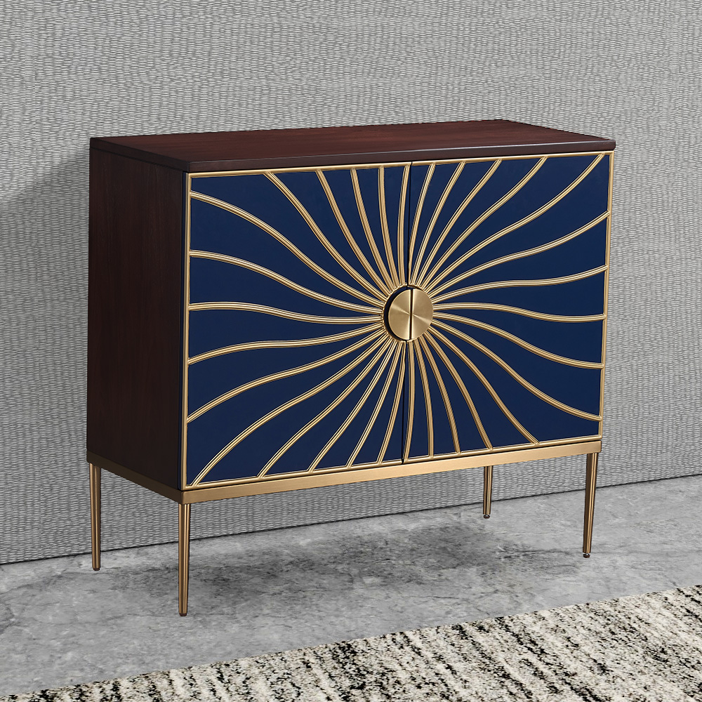 

Modern Royalblue Display Cabinet Creative 39" 2-Door Cabinet Gold Pulls