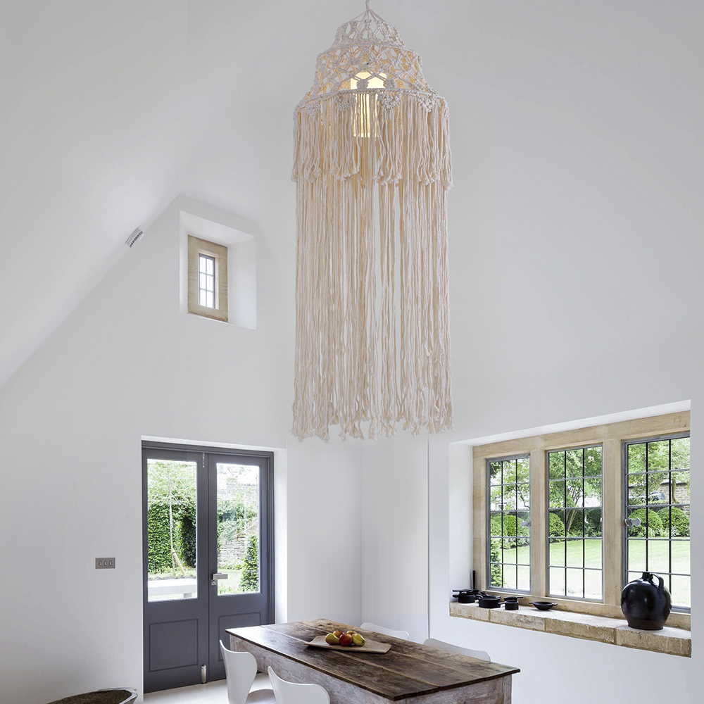 

Bohemian Macrame Light White Pendant Light 1-Light