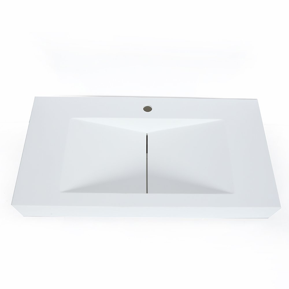 Matte White WallMount Floating Sink Solid Surface Stone Resin Bathroom