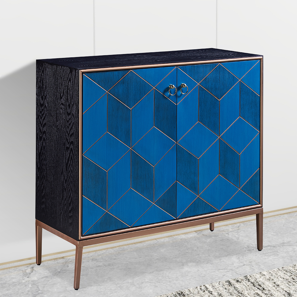 

Italian Blue Display Cabinet Cubic Outlined Cabinet 2 Doors 4 Adjustable Shelves