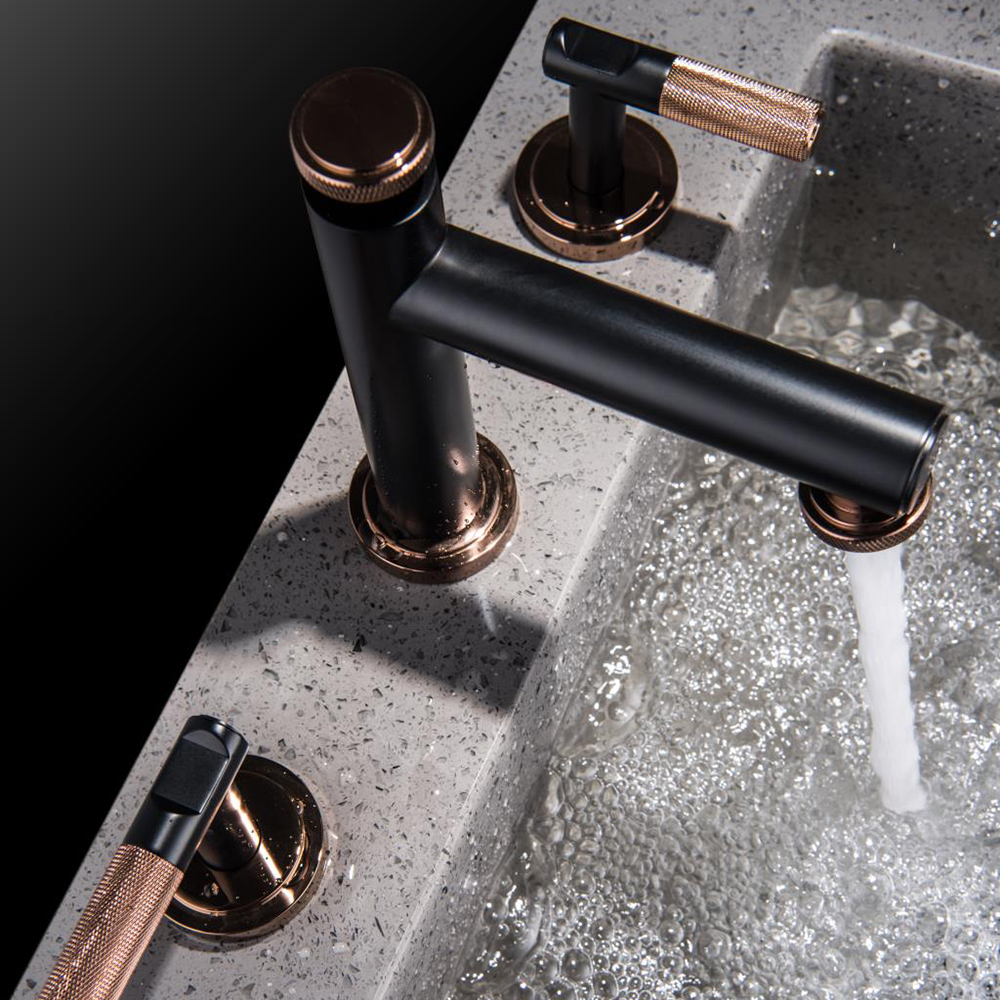 

Black & Rose Gold Bathroom Widespread Sink Faucet Double Handle Solid Brass