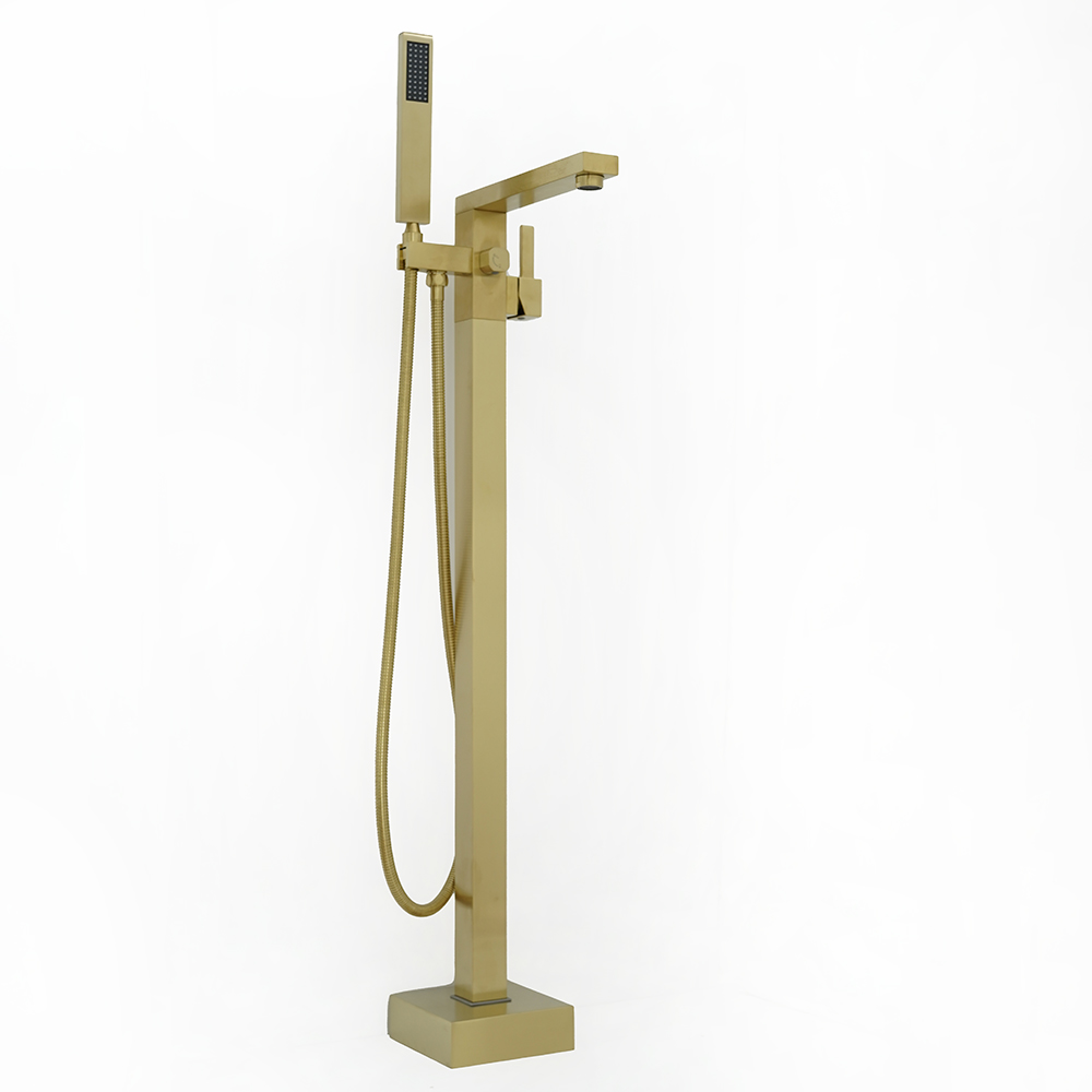 Dree Brushed Gold Freestanding Bath Filler Floor Mount Bath Tap with
