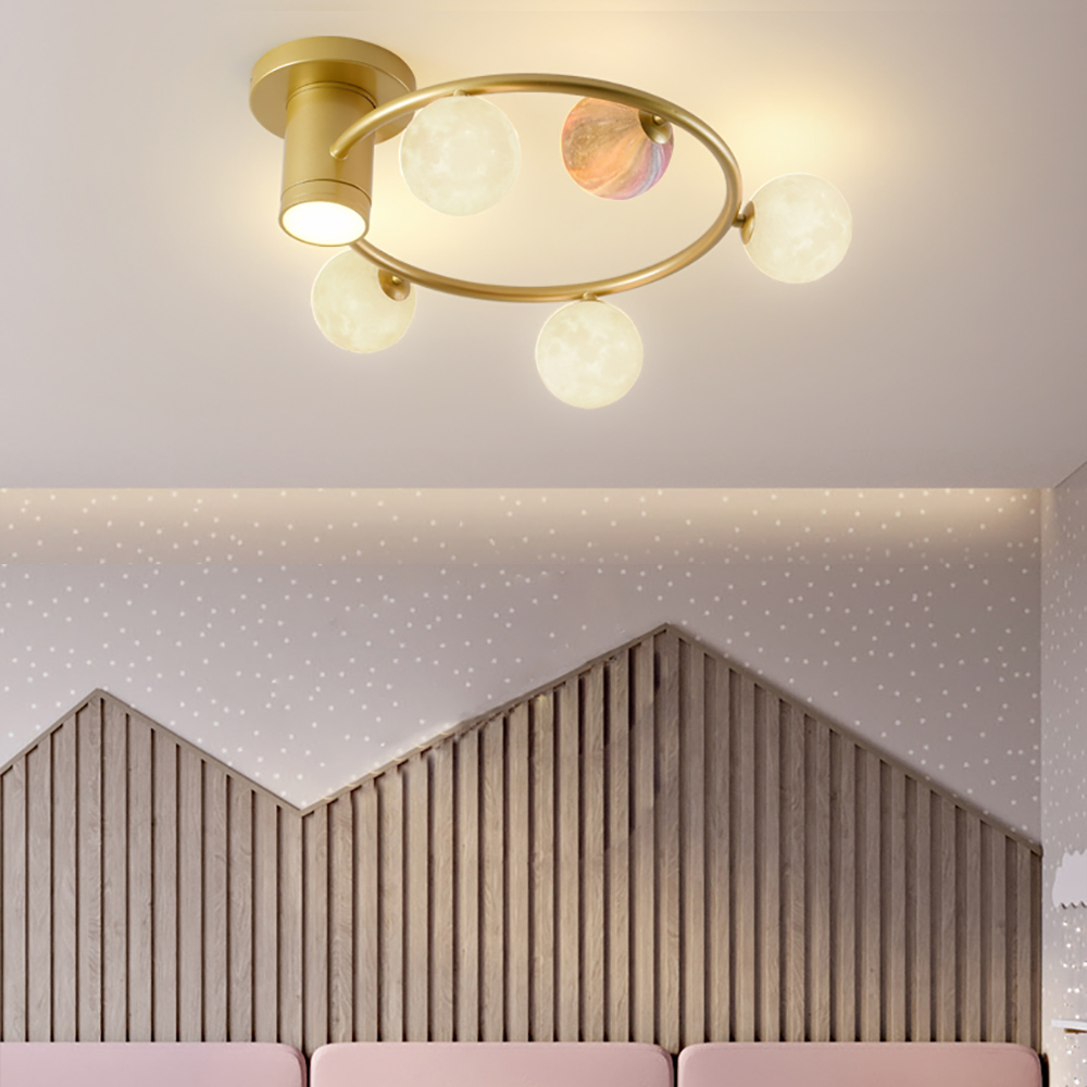 

5-Light Semi Flush Mount Lighting Ring Ceiling Light with Moon Shade