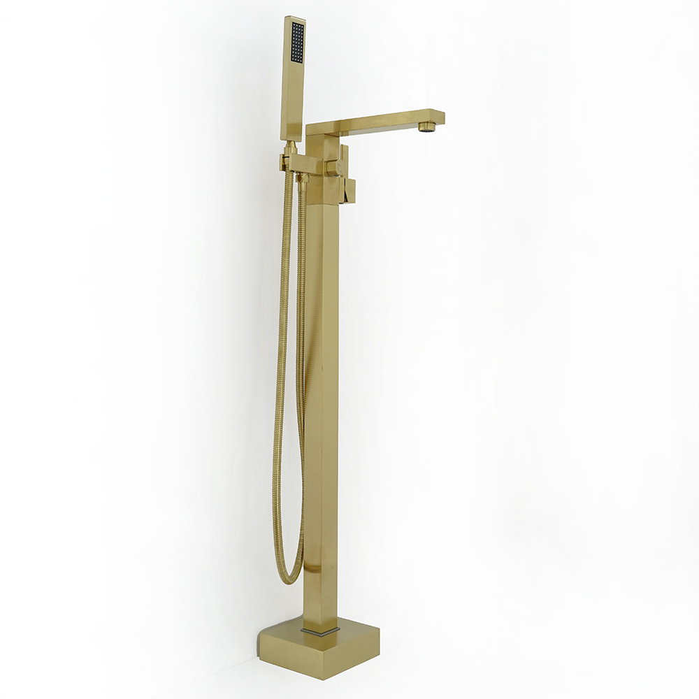 Dree Brushed Gold Freestanding Bath Filler Floor Mount Bath Tap with