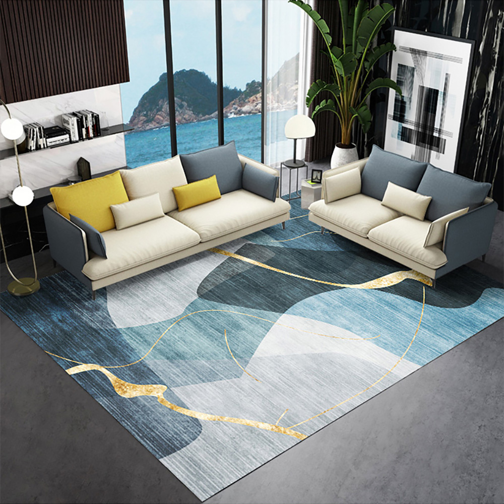 Image of 5' x 8' Light Luxury Modern Style Retangular Blue & Gold Florid Area Rug