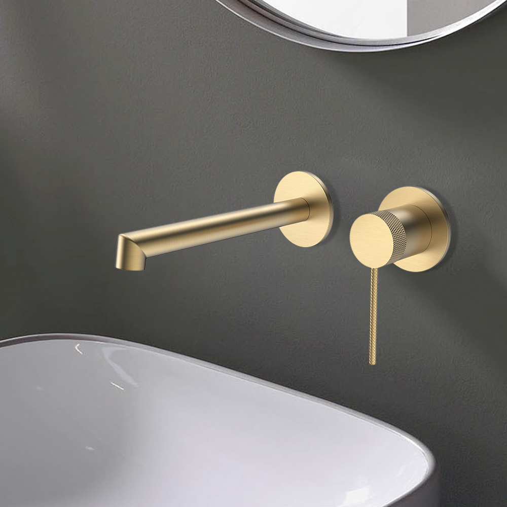 Single Lever Handle Wall Mounted Bathroom Tap Basin Tap Brass Brushed Gold