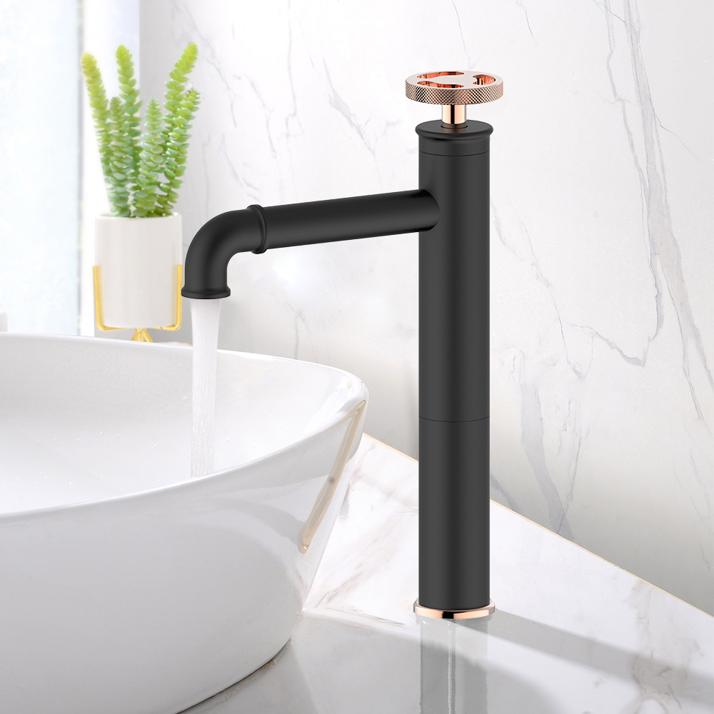 

Ruth Industrial Pipe Single Handle Bathroom Vessel Sink Faucet 1-Hole Solid Brass, Black & rose gold