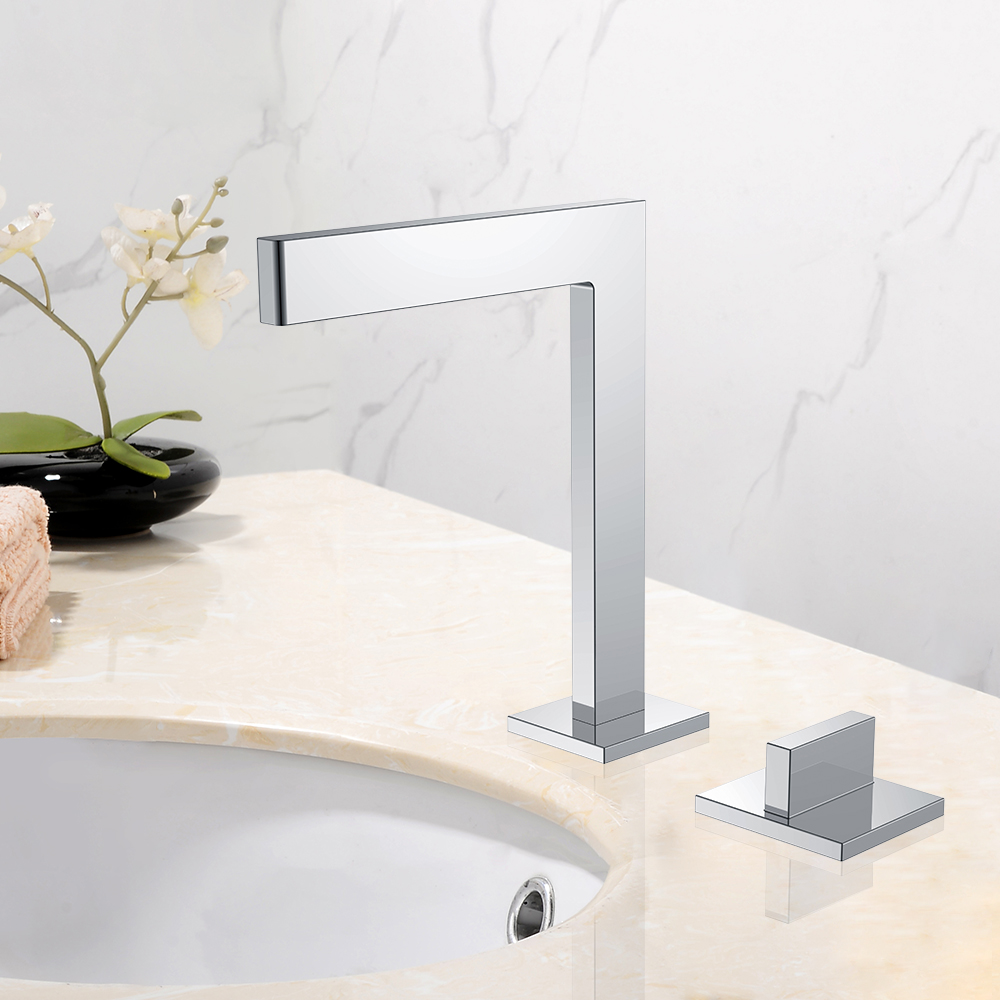 

Single Handle Geometric Bathroom Sink Faucet Widespread Brass Polished Chrome
