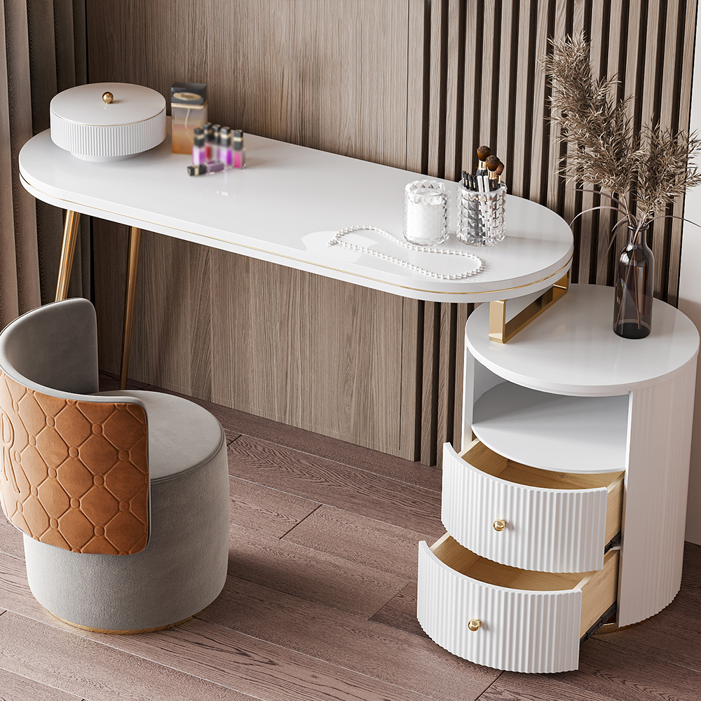 

39" White Marble Top Makeup Vanity with Storage of 1 Cabinet