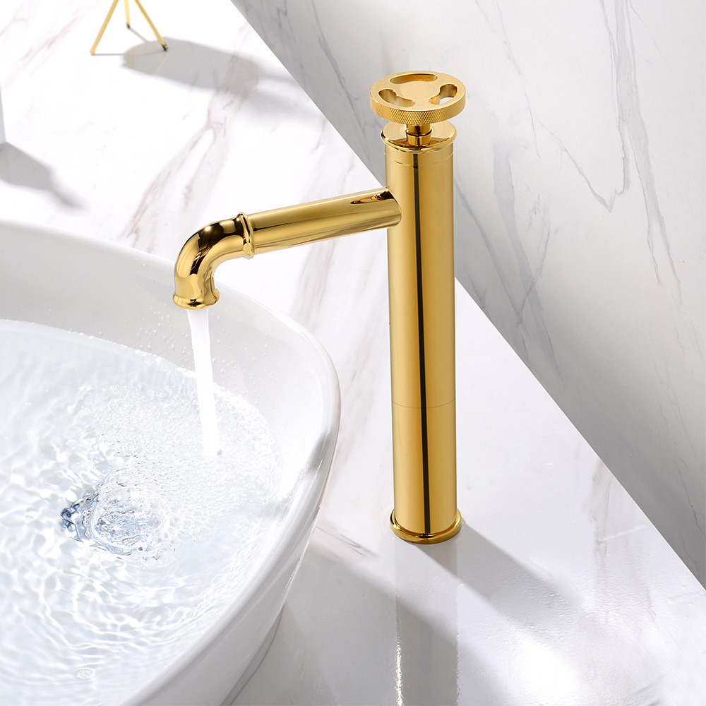 

Ruth Industrial Pipe Single Handle Bathroom Vessel Sink Faucet 1-Hole Solid Brass, Gold