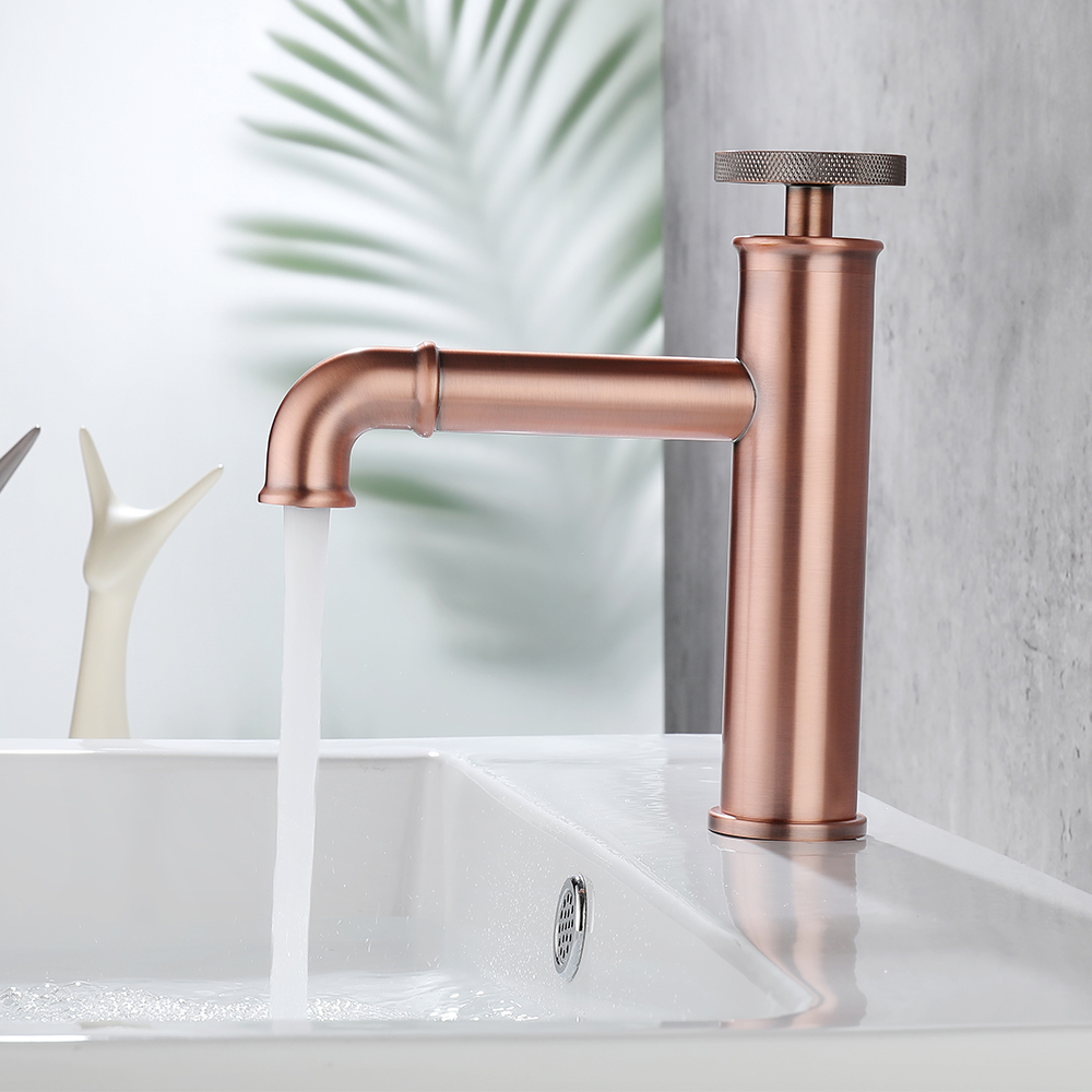 

Ruth Industrial Pipe Single Handle Bathroom Sink Faucet 1-Hole Solid Brass, Copper