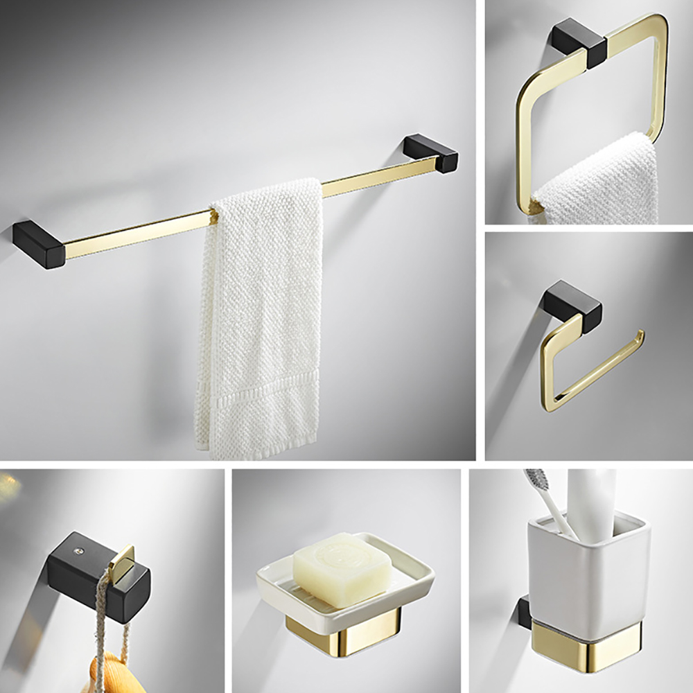 6 Pieces Bathroom Hardware Set Wall Mounted Bathroom Accessories in Gold & Black