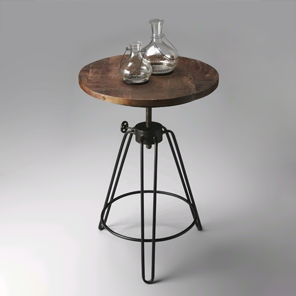 Industrial Bar Table Wooden Top with Metal Base Height Adjustable