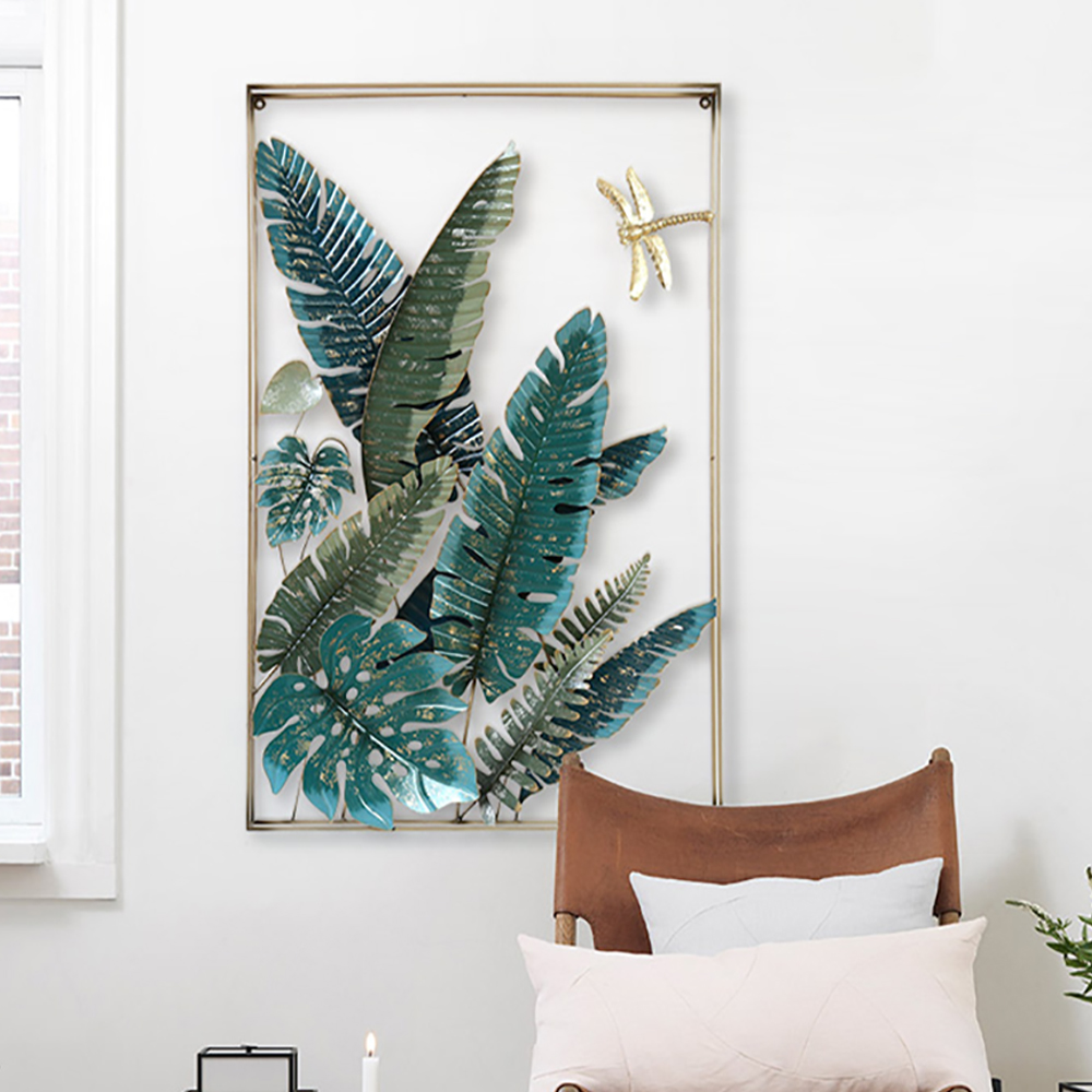 Farmhouse HollowOut Green Leaves Wall Decor with Rectangle Frame