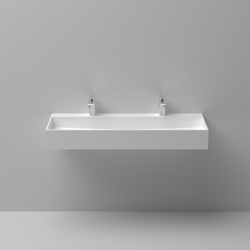 47 Inch Wall-Mount Double Sink Stone Resin Matte White Trough Bathroom Sink