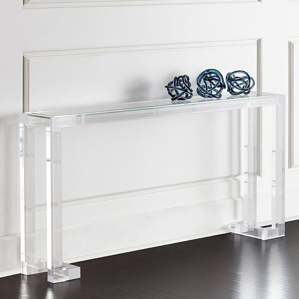 47.2” Crystal Clear Acrylic Rectangular Console Table With Glass Top