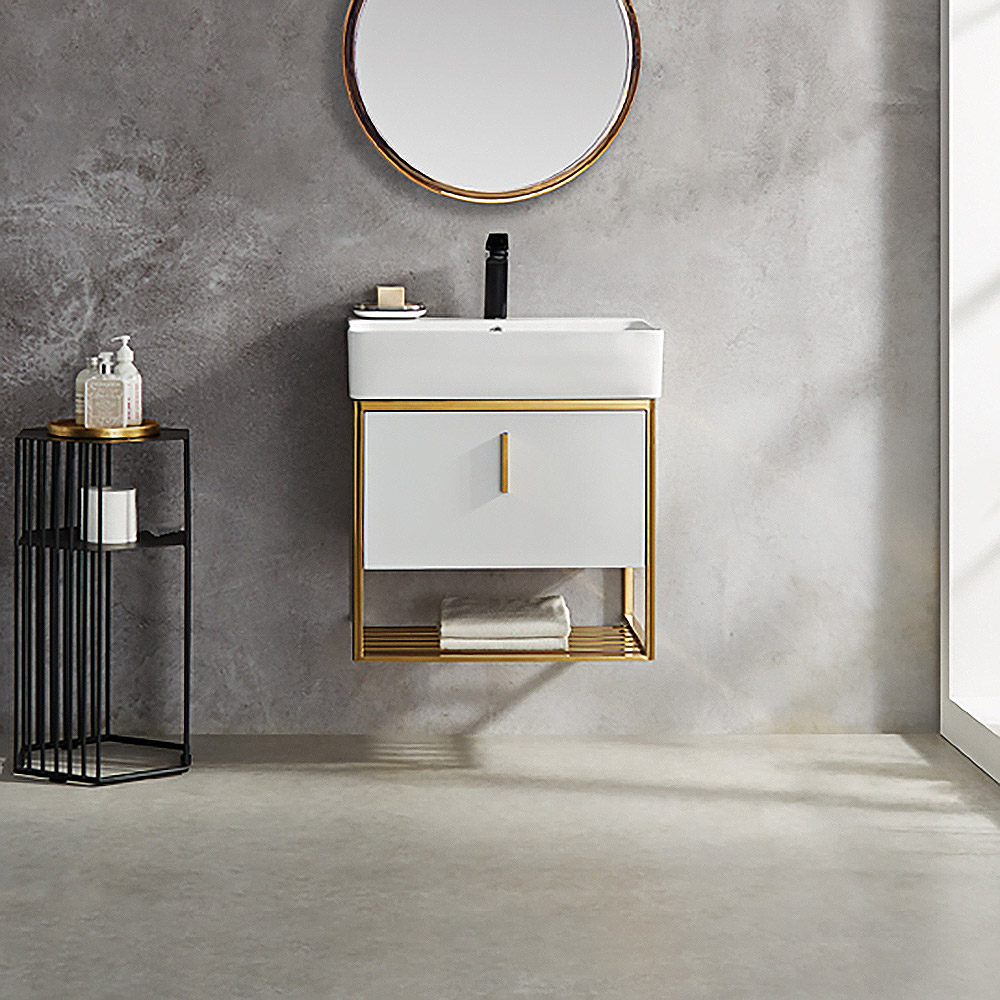 A bathroom vanity with a contemporary look