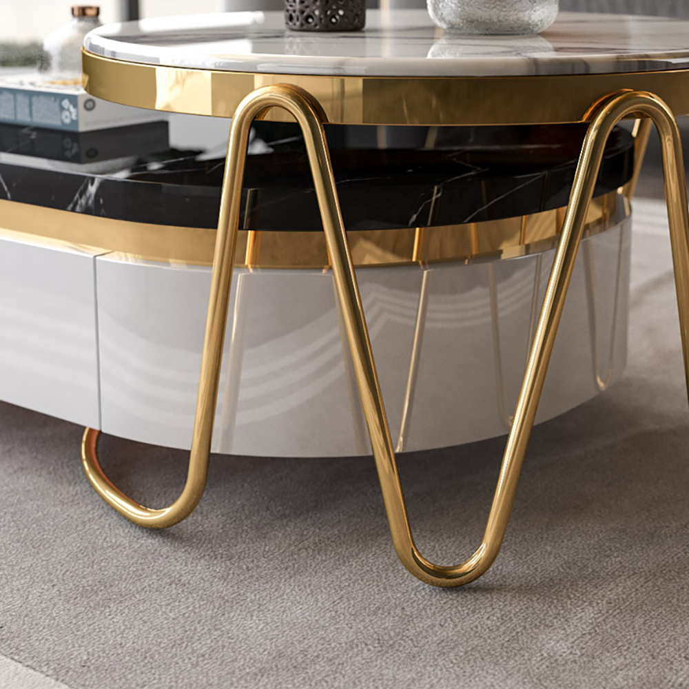 Modern Extendable Sled 2 Nesting Tables Marble Coffee Table Set with 2