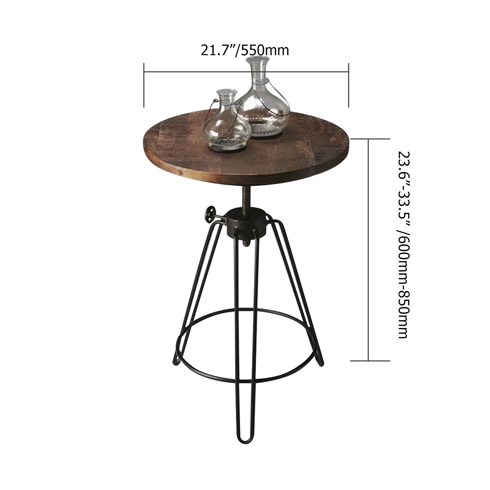 Industrial Bar Table Wooden Top with Metal Base Height Adjustable