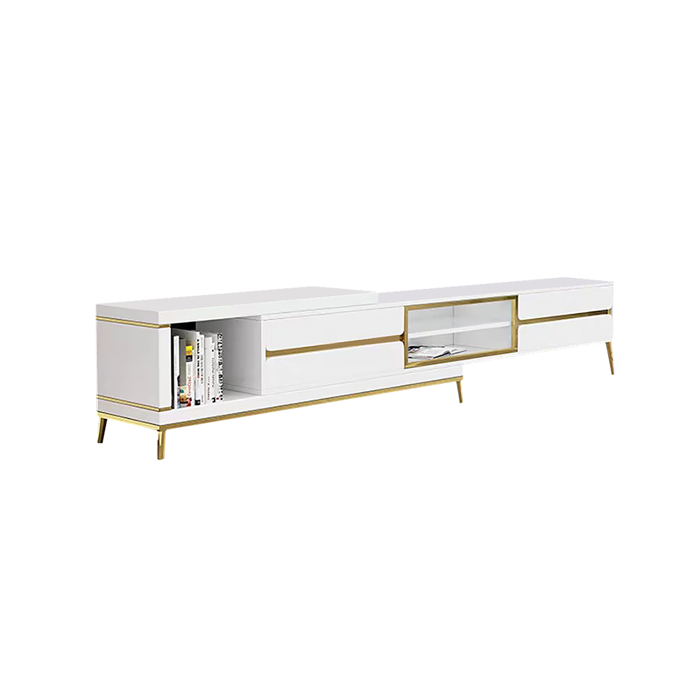73" White & Gold TV Stand Media Console Extendable with 4 Drawers Up to 102" 