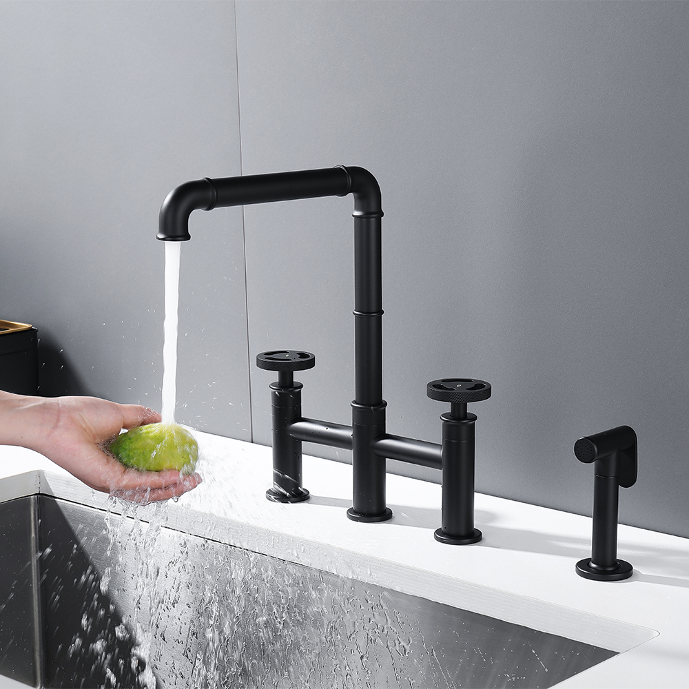 Ruth Industrial 2-Handle Centerset Kitchen Faucet with 1 Pull-out Sprayer Bridge-Shaped