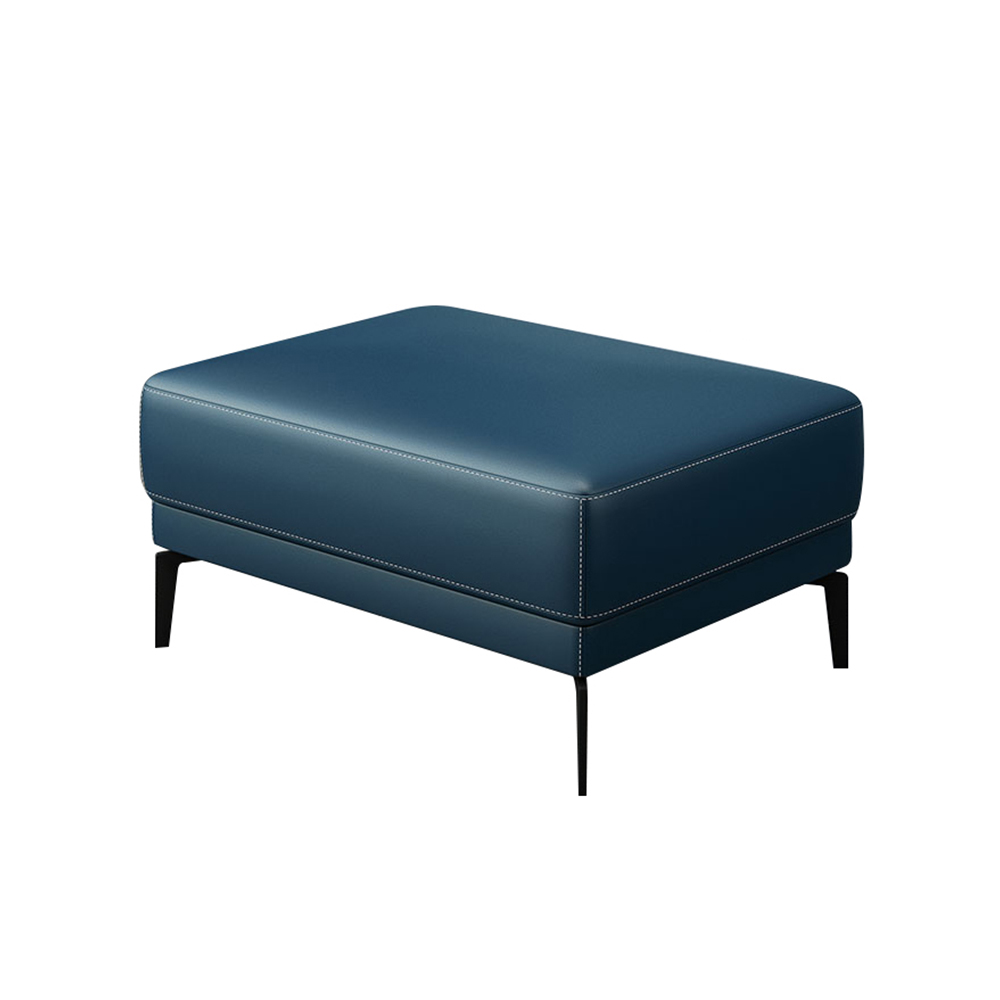 Blue Entryway Bench Faux Leather Upholstered Ottoman