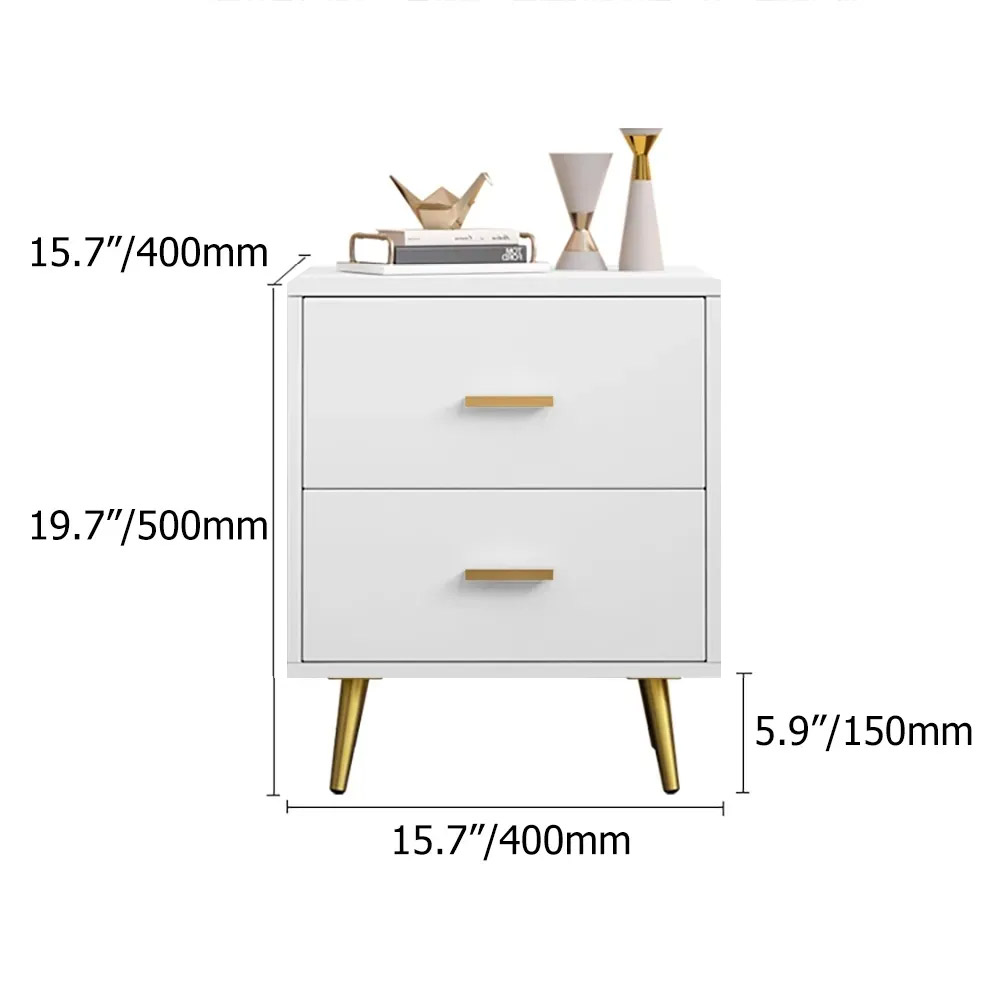 Modern Minimalist White Nightstand Bedside Table with 2 Drawers