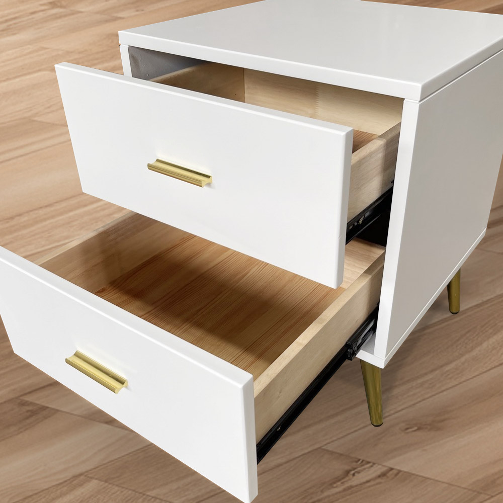 Modern Minimalist White Nightstand Bedside Table with 2 Drawers