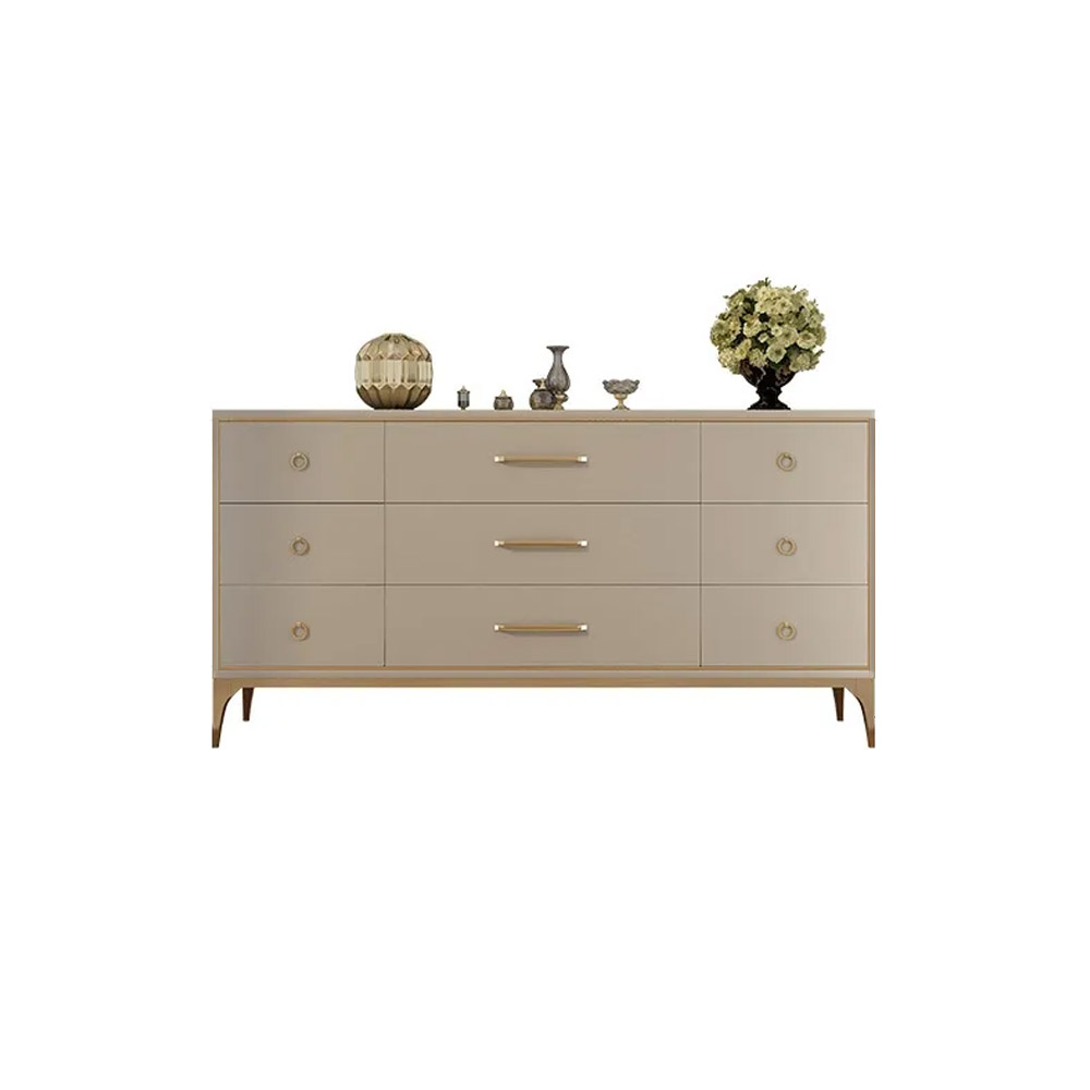 63" Contemporary 9-Drawer Champagne Bedroom Dresser for Storage in Gold
