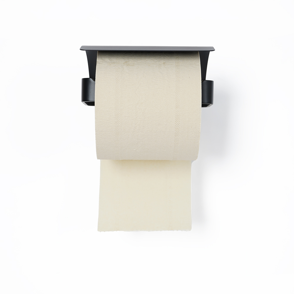 Tierney Contemporary Matte Black Wall Mounted Toilet Paper Holder with Cover