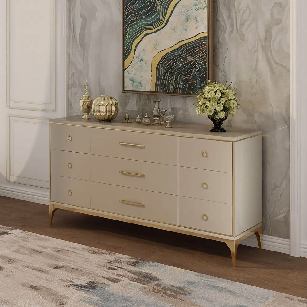 63 contemporary 9 drawer champagne bedroom dresser for storage in gold