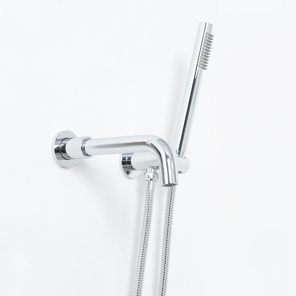 Modern Wall-Mount Swivel Bath Filler Mixer Tap with Handshower in Polished Chrome