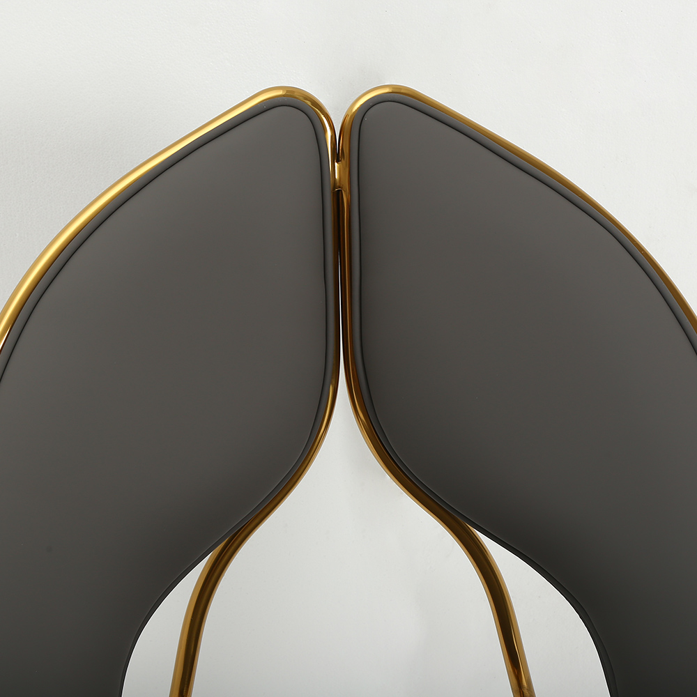 Modern Dining Chair PU Leather Upholstered Stainless Steel Gold Finish Chair Set of 2Homary