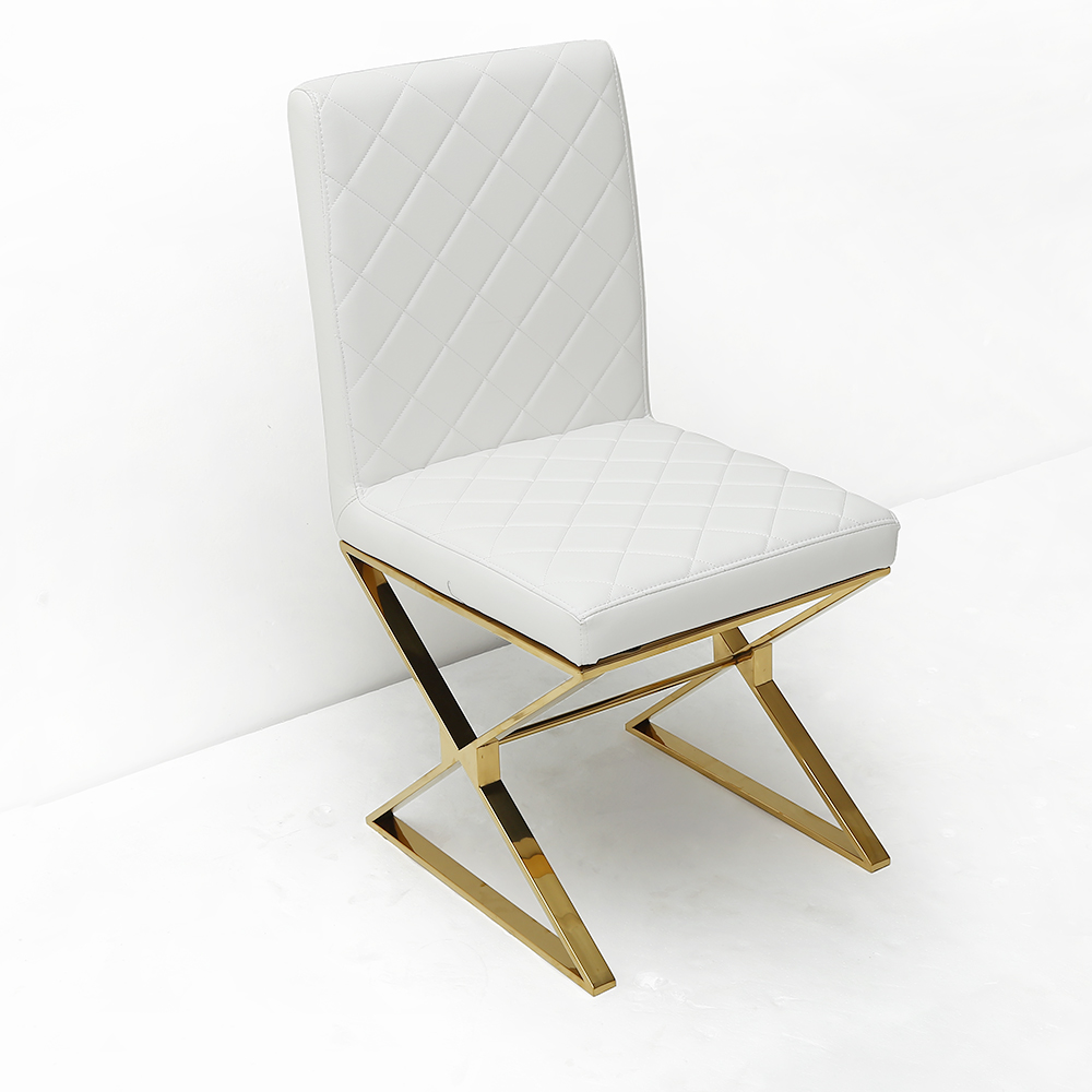 Modern White Leather Dining Room Chair Upholstered Gold Legs Set of 2