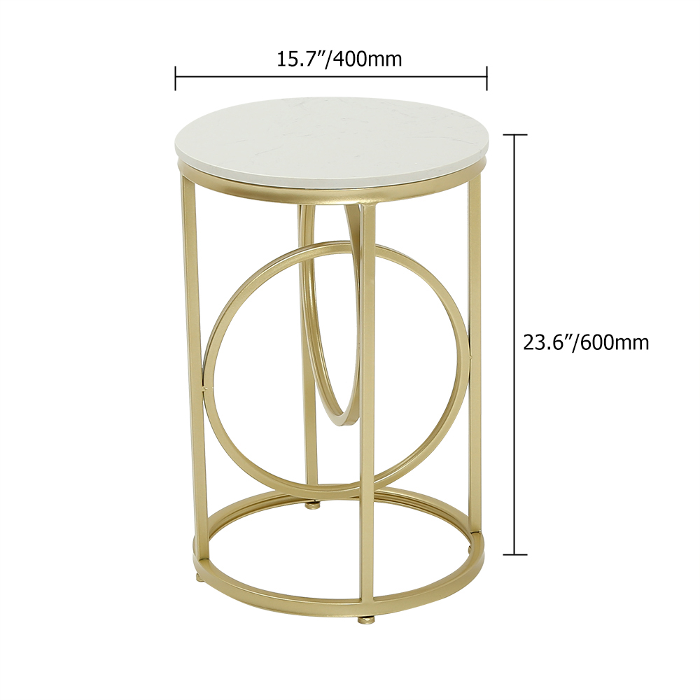 Black Round End Table Marble Top Side Table Metal in Gold