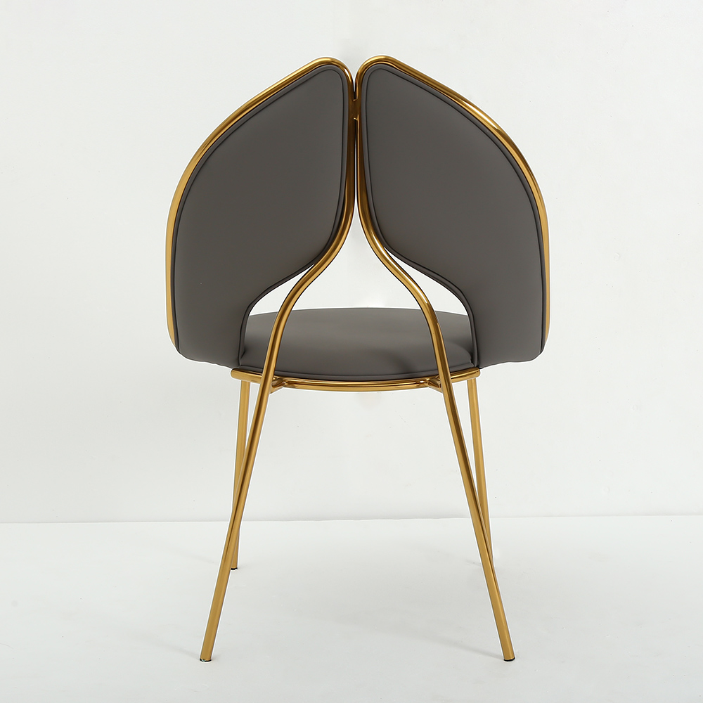 Modern Dining Chair PU Leather Upholstered Stainless Steel Gold Finish