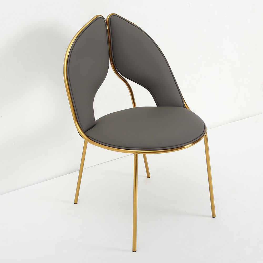 Modern Dining Chair PU Leather Upholstered Stainless Steel Gold Finish