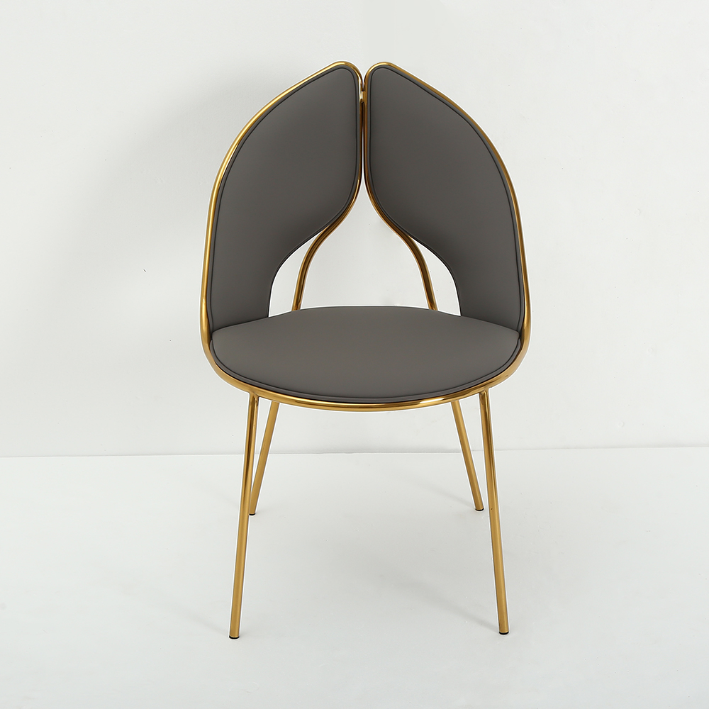 Modern Dining Chair PU Leather Upholstered Stainless Steel Gold Finish