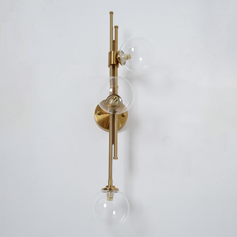 Modern Gold 3-Light Decorative Clear Glass Indoor Globe Wall Sconce-Homary