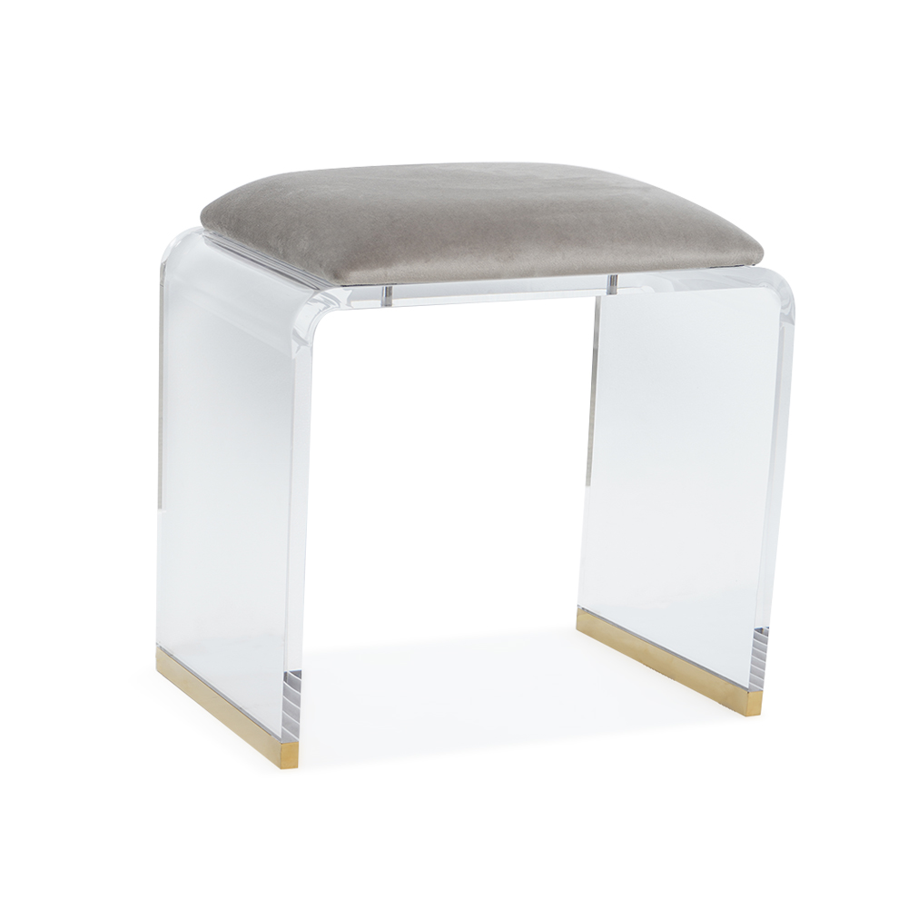 Grey Acrylic Ottoman Vanity Stool Clear and Gold-Small