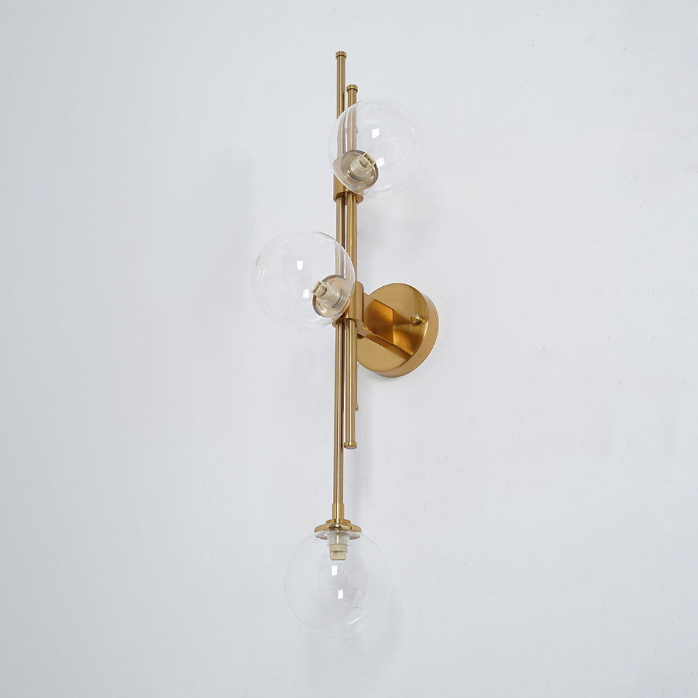 Modern Gold 3-Light Decorative Clear Glass Indoor Globe Wall Sconce-Homary