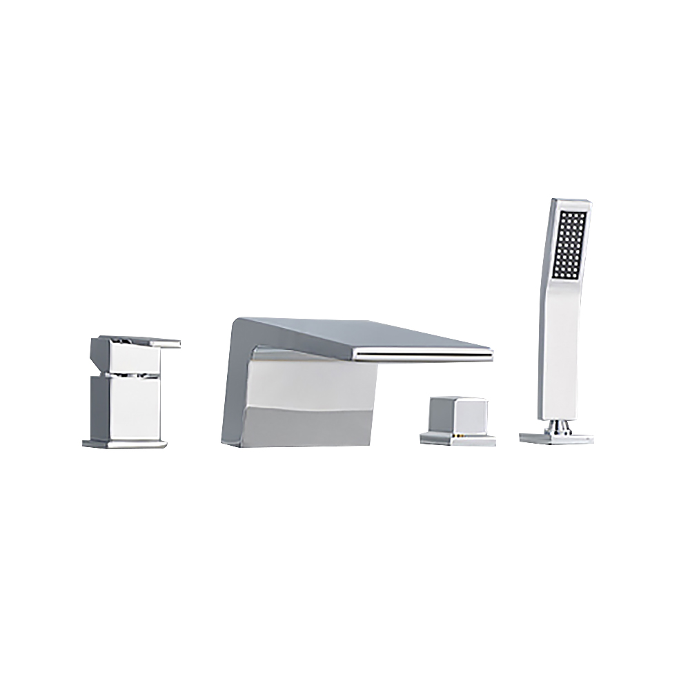 Waterfall Deck-Mount 4-Hole Bath Tap with Handshower in Chrome
