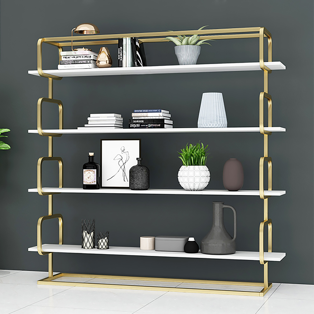 1800mm Modern Freestanding Etagere Bookshelf in Gold & White