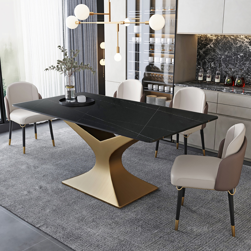 

70.9" Modern Dining Table with Stone Top & Carbon Steel Base Rectangle