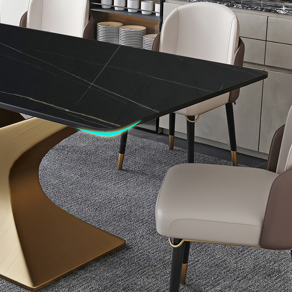 70.9" Modern Dining Table with Stone Top & Carbon Steel Base Rectangle